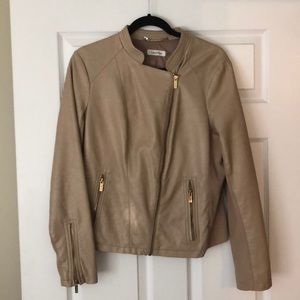 Calvin Klein Faux Tan Leather Moto Jacket